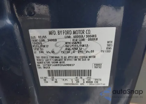 2005 Ford F-150 Stx/Xl/Xlt from USA, damaged, VIN 1FTRF14W95NA98837